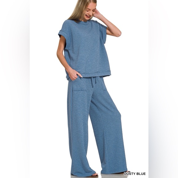 Zenana Outfitters Tops - ZENANA NWT Top & Pant Set Slub Cotton Dusty Blue Size Small - Large